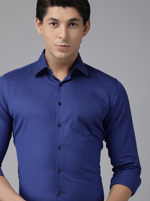 

Van Heusen Men Navy Blue Self Design Slim Fit Pure Cotton Formal Shirt