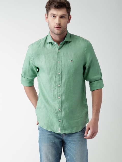 

Tommy Hilfiger Men Green Linen Casual Shirt