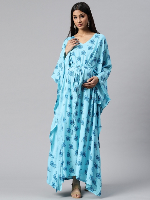 

Vemante Blue Floral Print Maternity Kaftan Maxi Dress
