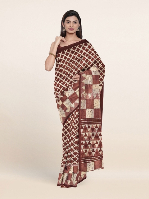 

Pothys Maroon & Cream Geometric Printed Cotton Blend Saree