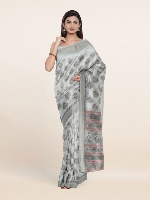 

Pothys Grey & Silver-Toned Printed Cotton Blend Saree