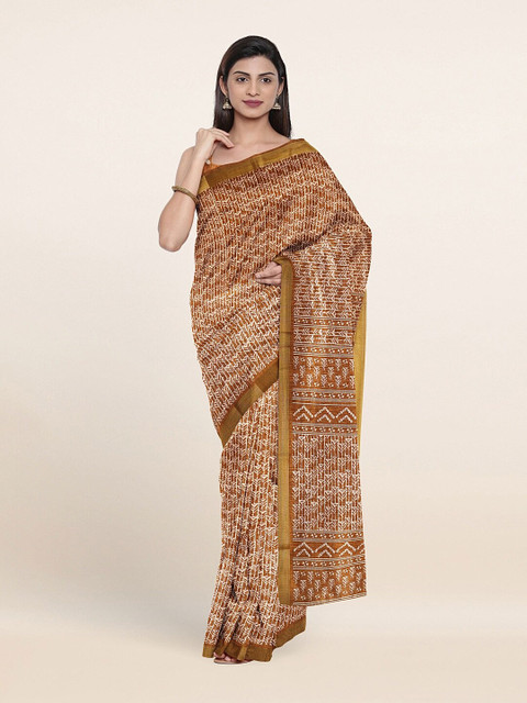 

Pothys Khaki & Cream-Coloured Printed Saree