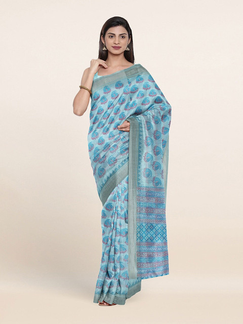 

Pothys Blue & Silver-Toned Ethnic Motifs Saree