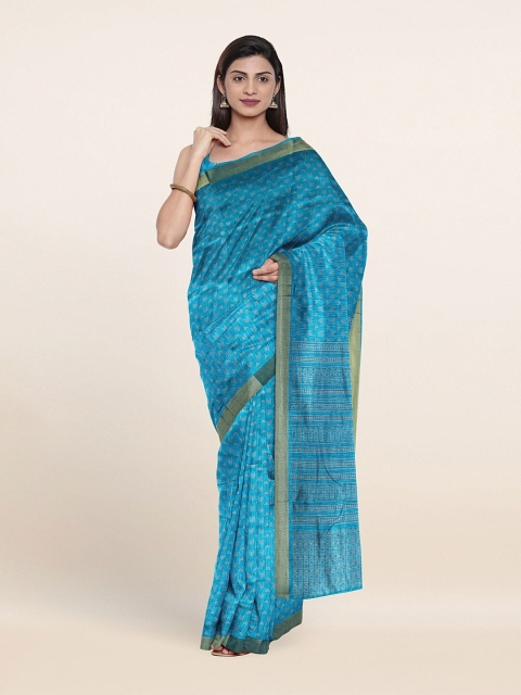 

Pothys Blue & Off-White Geometric Printed Zari Saree