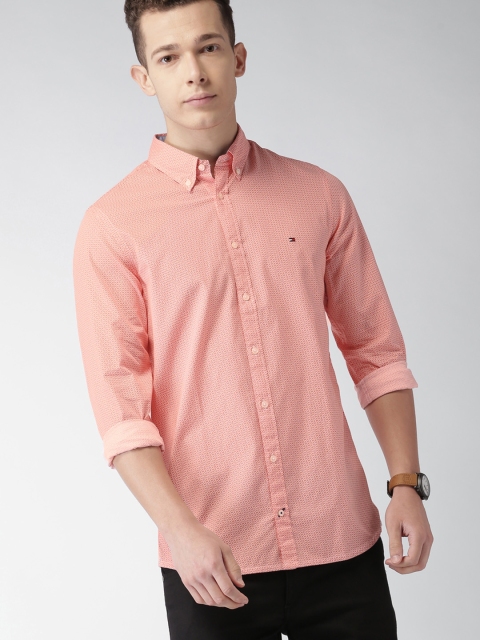 

Tommy Hilfiger Men Coral Red Printed Slim Fit Casual Shirt