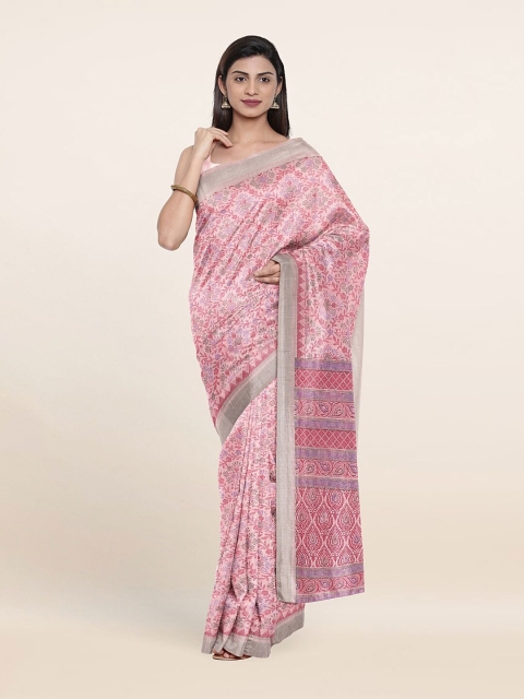 

Pothys Blue & Silver-Toned Floral Zari Saree