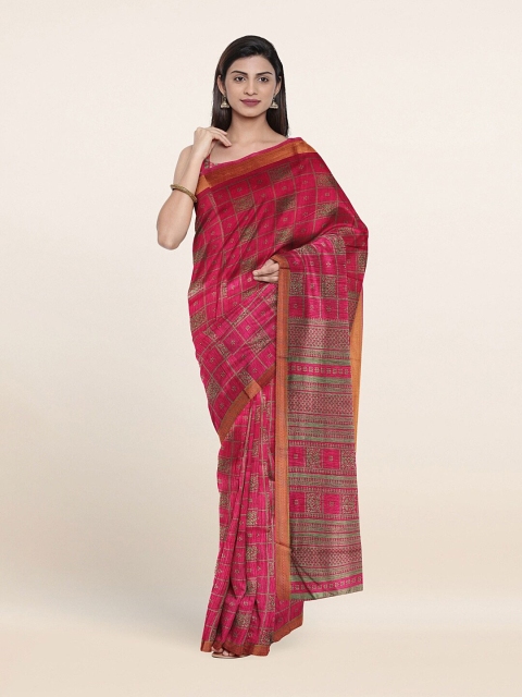 

Pothys Magenta & Gold-Toned Ethnic Motifs Printed Cotton Blend Saree