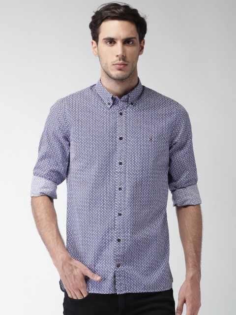 

Tommy Hilfiger Men Blue & White Slim Fit Printed Casual Shirt