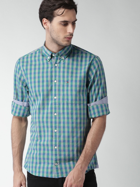 

Tommy Hilfiger Men Blue & Green Checked Casual Shirt