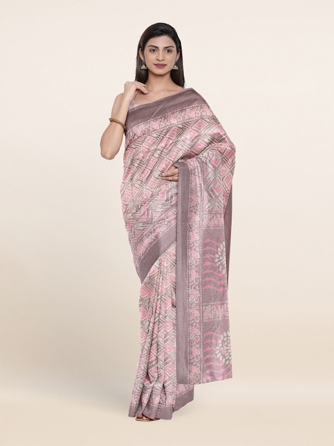 

Pothys Purple & Pink Printed Cotton Blend Saree