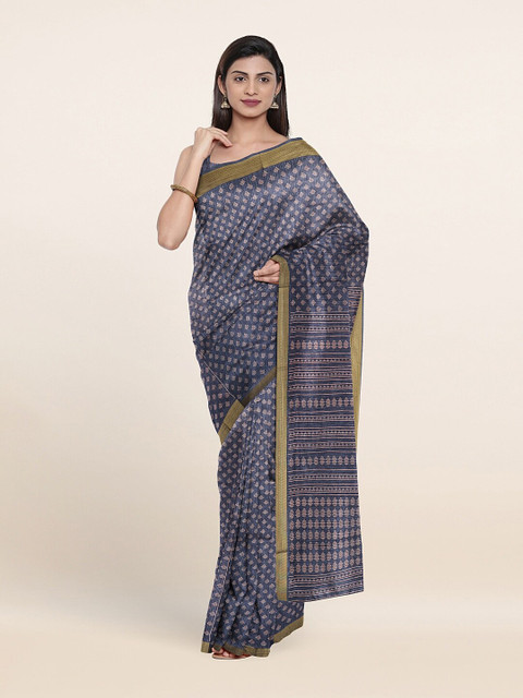 

Pothys Grey & White Printed Cotton Blend Saree