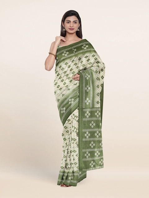 

Pothys Cream-Coloured & Green Ethnic Motifs Saree