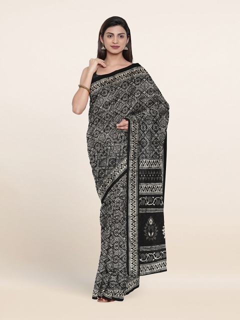 

Pothys Black & White Printed Cotton Blend Saree