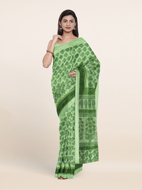 

Pothys Green Floral Print Cotton Blend Saree