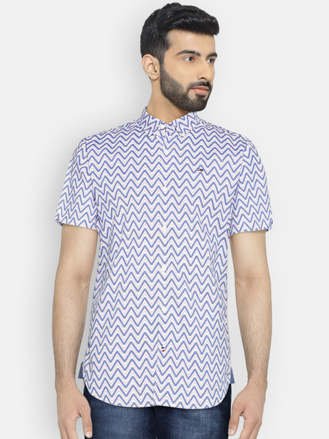 

Tommy Hilfiger White & Blue Printed Slim Fit Casual Shirt