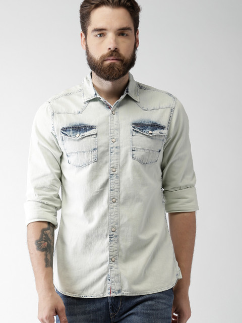 

Tommy Hilfiger Men Blue Faded Casual Denim Shirt