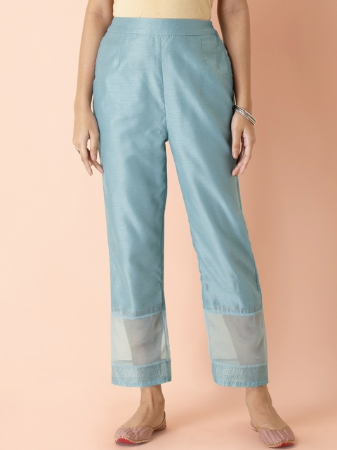 

Earthen BY INDYA Women Blue Chanderi Organza Trousers