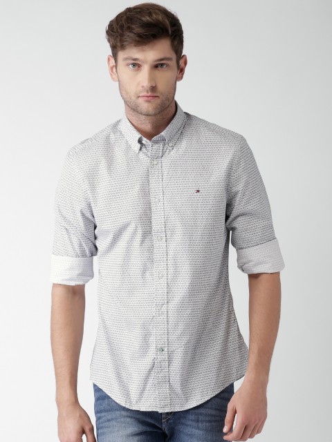 

Tommy Hilfiger Men White & Navy Slim Fit Printed Casual Shirt