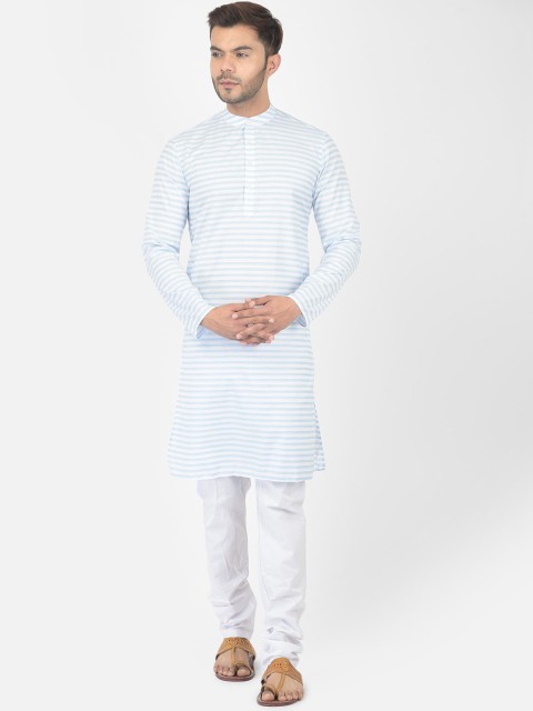 

DEYANN Men Blue Striped Pure Cotton Kurta with Pyjamas