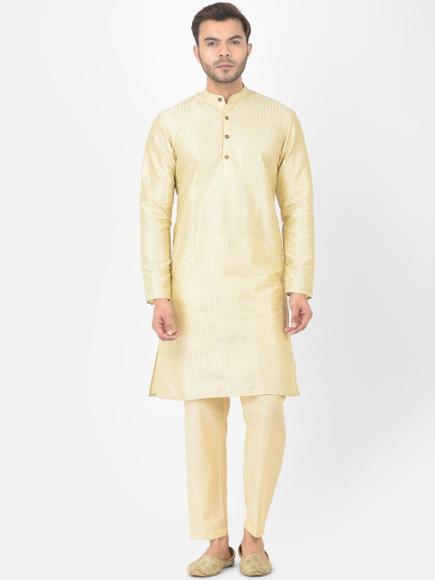 

DEYANN Men Cream-Coloured Woven Design Jacquard Kurta with Trousers
