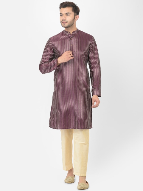 

DEYANN Men Maroon Striped Kurta with Pyjamas