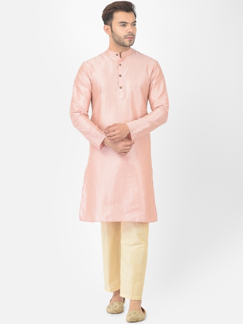 

DEYANN Men Pink Embellished Striped Kurta with Pyjamas