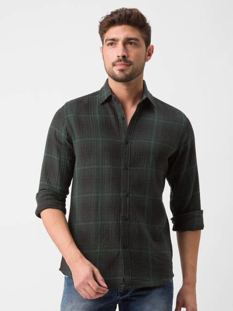 

Nick&Jess Men Green & Black Classic Slim Fit Tartan Checked Casual Shirt