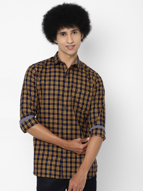 

Allen Solly Men Orange & Navy blue Slim Fit Tartan Checked Casual Shirt