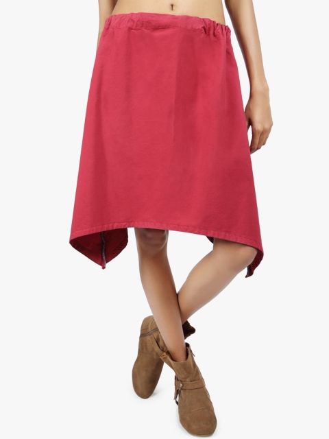 

GRASS by Gitika Goyal Women Maroon Solid Pure Cotton Assymetric Flared Skirts