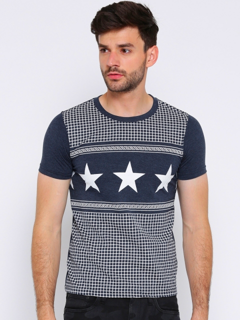 

Fort Collins Men Navy Printed Round Neck T-shirt, Navy blue