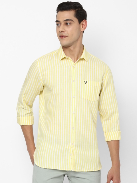 

Allen Solly Men Yellow Slim Fit Striped Cotton Linen Casual Shirt