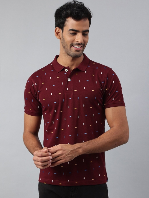 

MR BUTTON Men Burgundy Printed Polo Collar Slim Fit T-shirt
