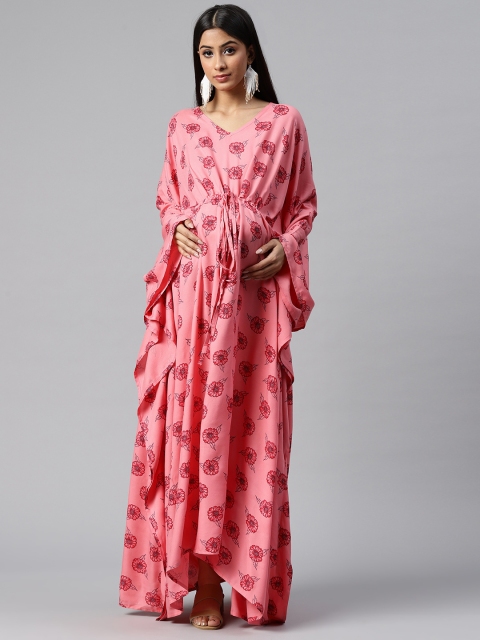 

Vemante Pink Floral Print Maternity Kaftan Maxi Dress