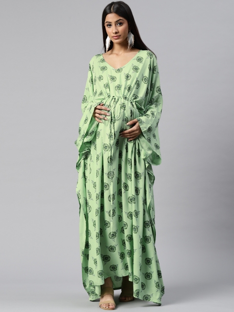 

Vemante Green Floral Print Maternity Kaftan Maxi Dress