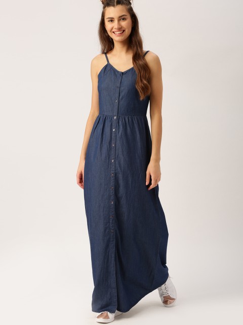 

DressBerry Navy Blue Solid Maxi Dress