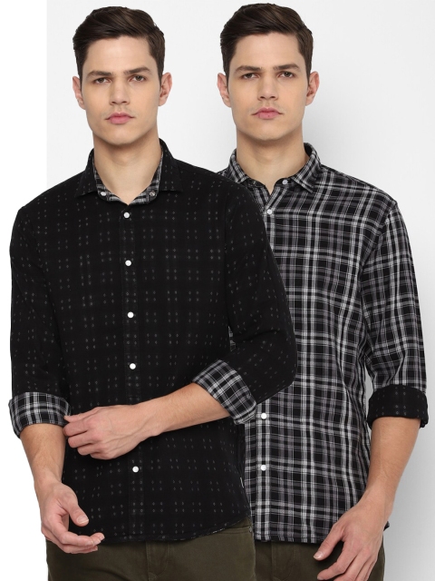 

Louis Philippe Jeans Men Black & Grey Pack Of 2 Checked Casual Shirts