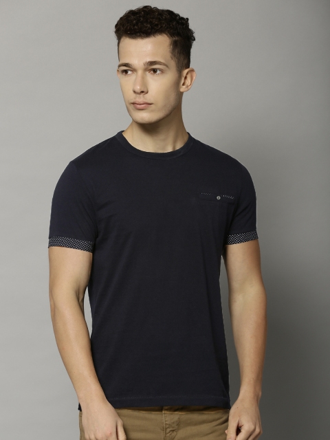 

French Connection Men Navy Blue Slim Fit T-shirt