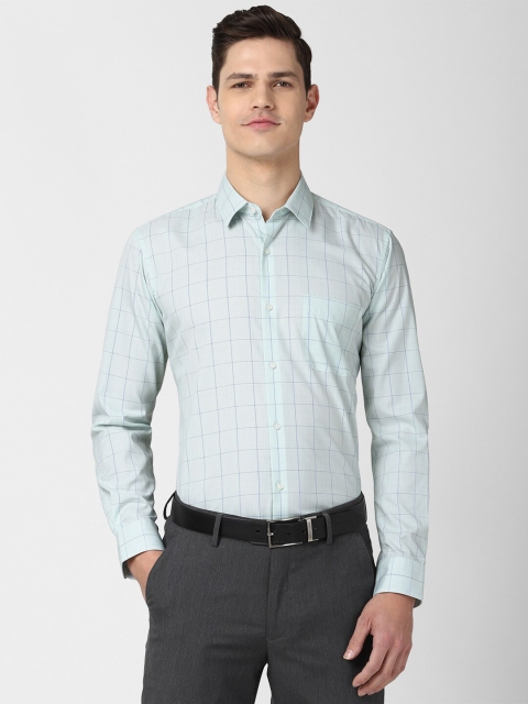 

Peter England Men Green Slim Fit Windowpane Checks Checked Formal Shirt