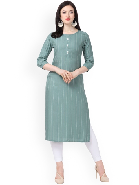 

Shopping Queen Women Green & White Striped Kurta