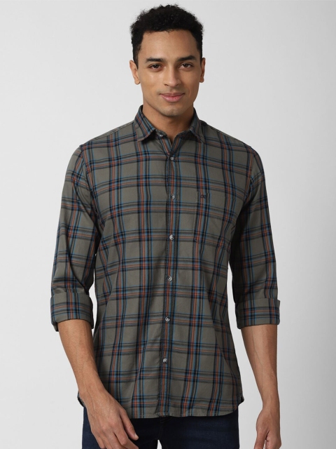 

Peter England Casuals Men Grey Slim Fit Tartan Checks Checked Casual Shirt