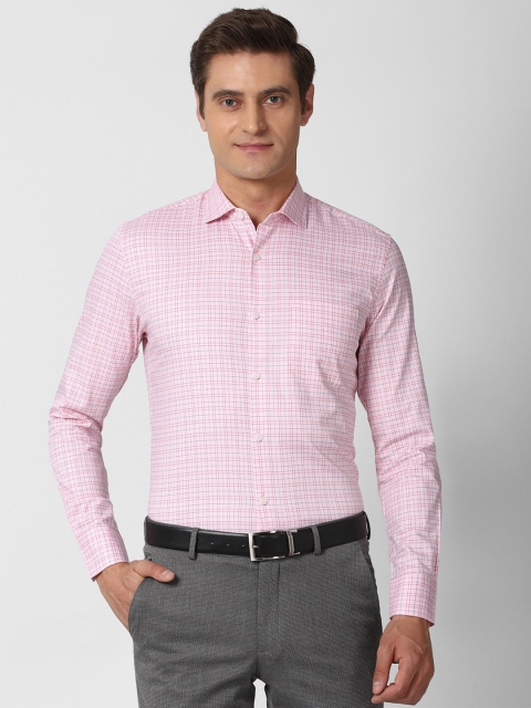 

Peter England Elite Men Pink Slim Fit Grid Tattersall Checked Formal Shirt