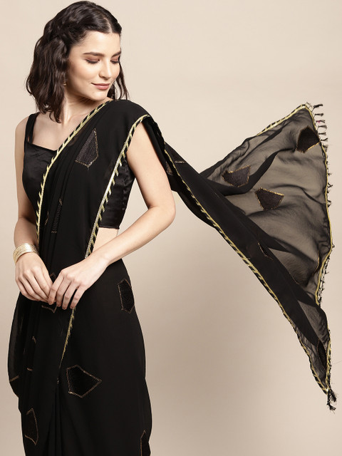 

DIVASTRI Black Gotta Patti Geometric Embroidered Saree