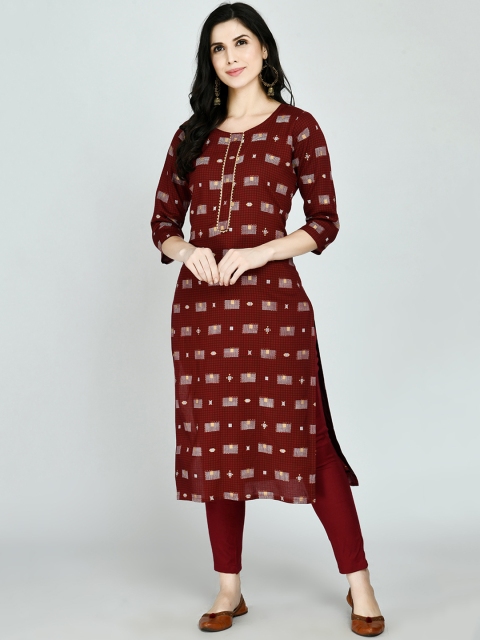 

MAFE Women Maroon Ethnic Motifs Printed Kurti with Trousers