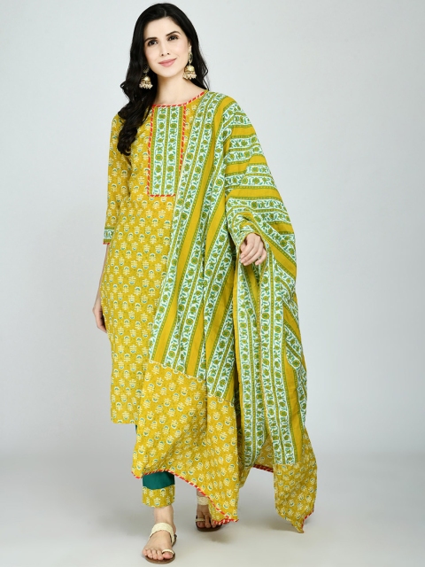 

MAFE Women Yellow Ethnic Motifs Printed Kurti with Trousers