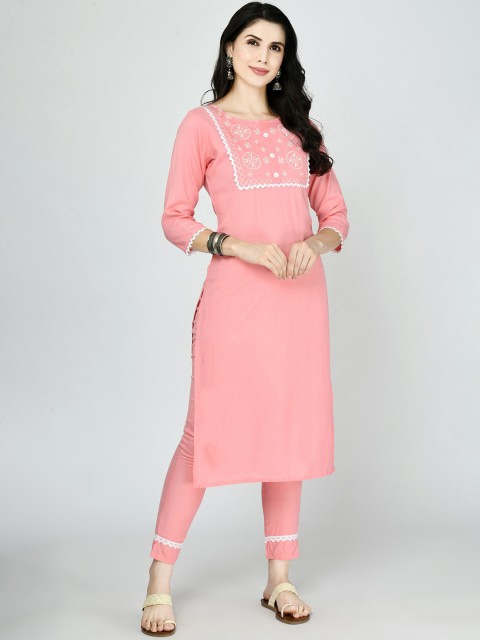 

MAFE Women Peach Yoke Design Kurta With Trousers