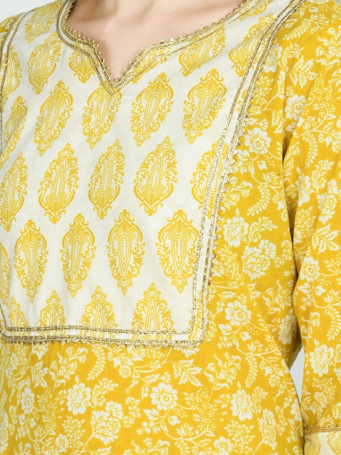 

MAFE Women Yellow Ethnic Motifs Printed Layered Kurta with Sharara & With Dupatta