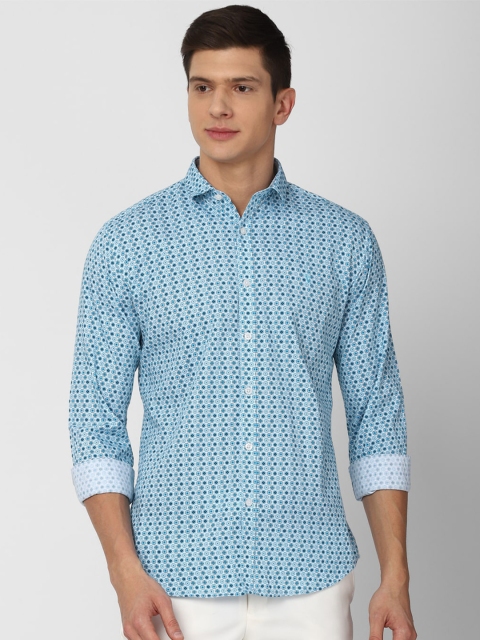 

V Dot Men Blue Slim Fit Printed Pure Cotton Casual Shirt