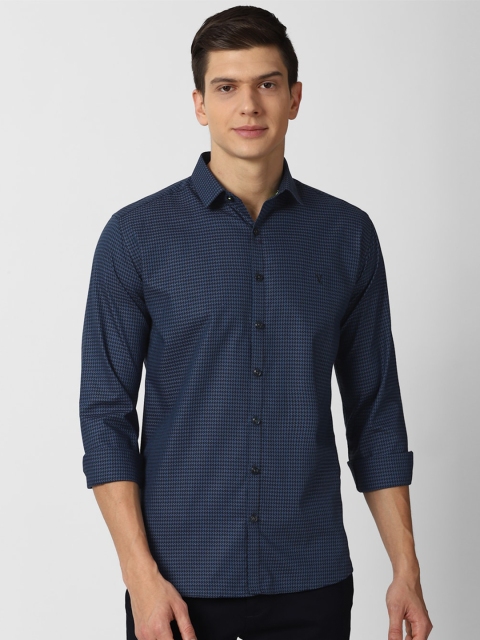 

V Dot Men Navy Blue Slim Fit Printed Casual Shirt