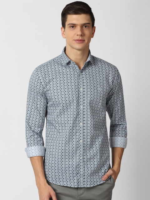 

V Dot Men Blue Slim Fit Printed Casual Shirt