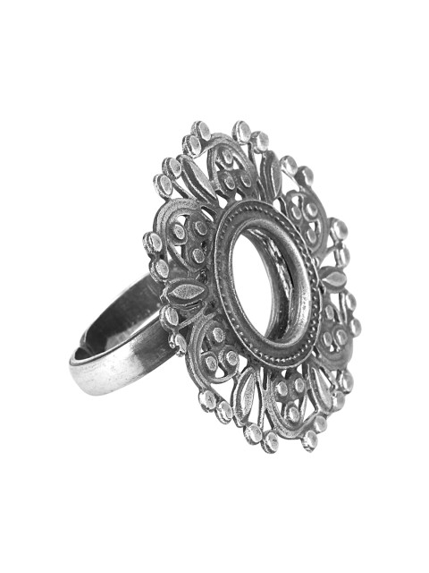 

ahilya 92.5 Sterling Silver Adjustable Floral Mirror Ring